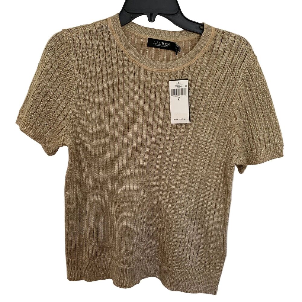 Lauren Ralph Lauren NWT gold crew neck short sleeve sweater shirt size large